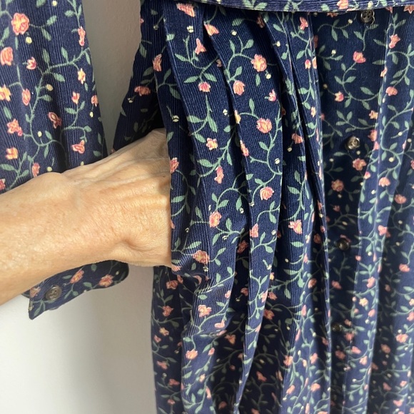 Vintage Alcott & Andrews Navy Blue Pink Ditsy Floral Corduroy Pleated Dress Sz 8 - Picture 7 of 10